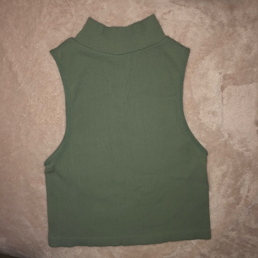 Zara Sage Green Cropped Ribbed Turtleneck Top